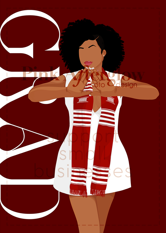 Graduation Card - Red & White Afro Stole Posed