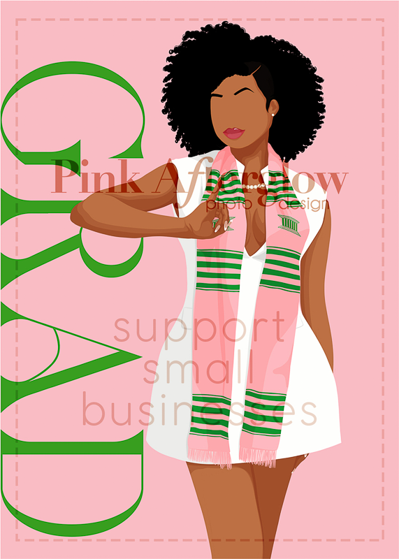 Graduation Card - Pink & Green Afro Stole Posed