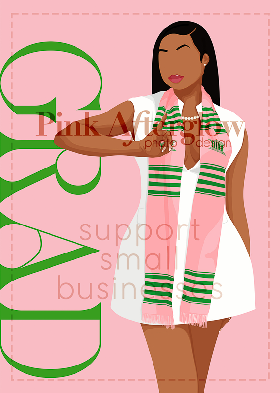 Graduation Card - Pink & Green Straight Stole Posed